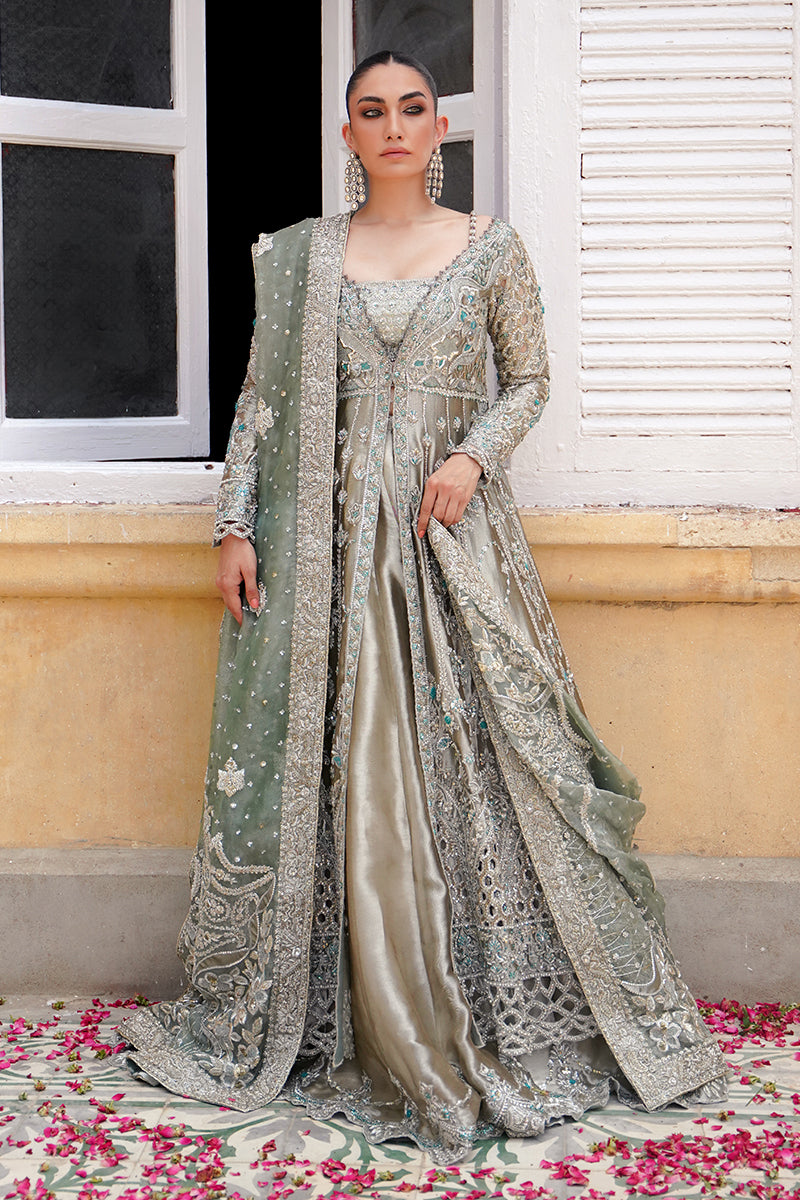 Moon Grey Gown With Lehenga & Dupatta – Sumaira Khanani